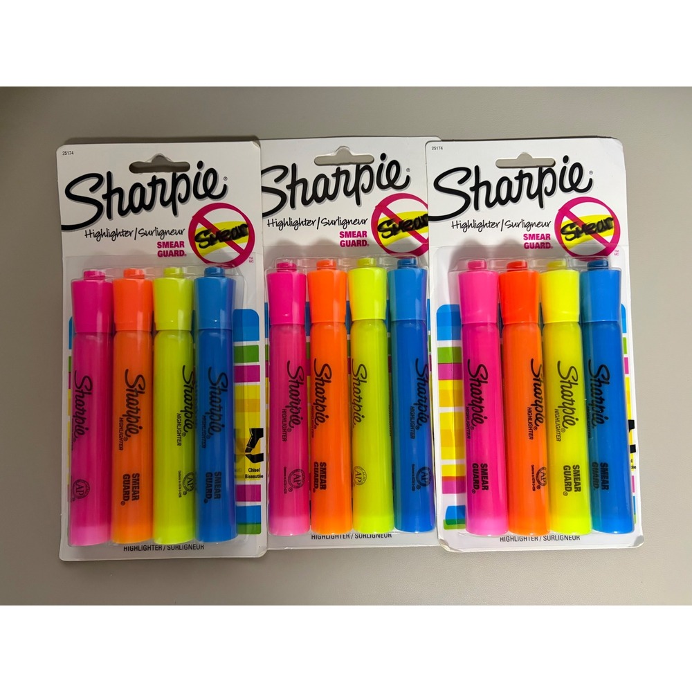 Sharpie Tank Highlighters Smear Guard Chisel Tip 4-Pack Assorted Colors 3-Count